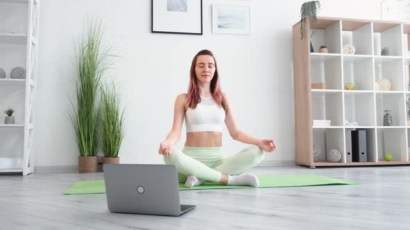 Morning Meditation Yoga Relaxation Woman Laptop alt