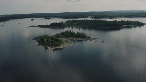 Aerial View of Isles in The Water Reservoir; Drone Flying Around