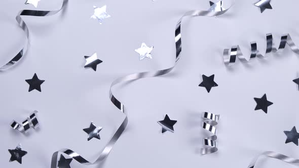 Background with a Silver Serpentine and Stars on a White Background the Concept of Celebrating a
