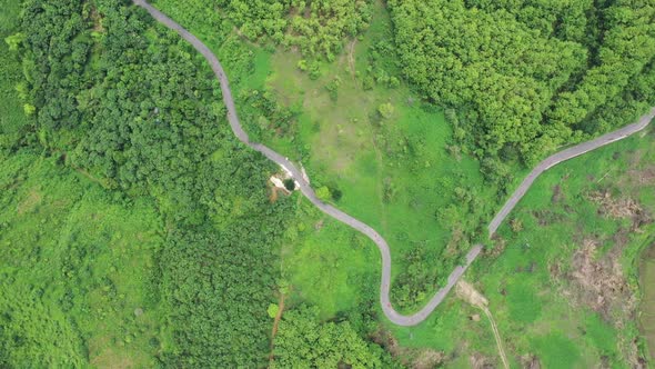 Aerial view of mountain landscape with clouds, Chittagong, Bangladesh. alt