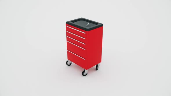 Red toolbox animation 3D. Animation toolbox on white background