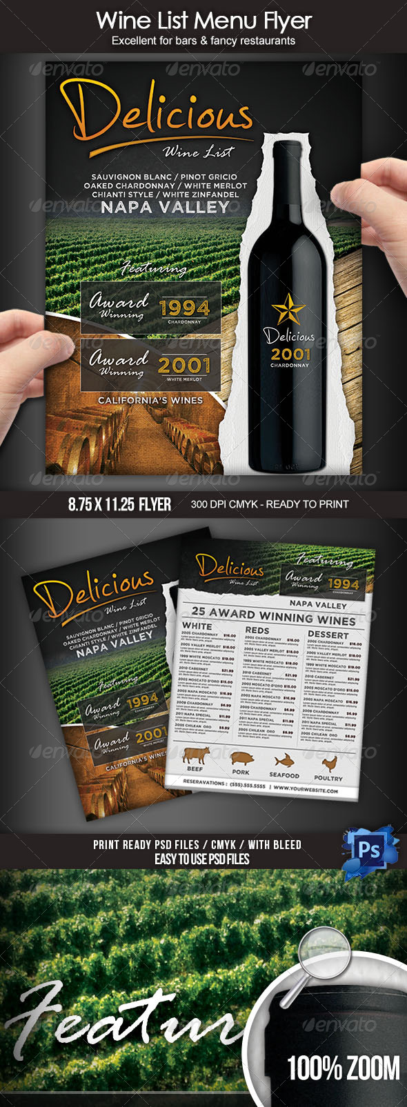 Wine List Menu Flyer - Food Menus Print Templates