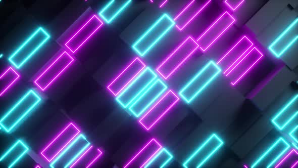 Bright Abstract Moving Structure of Rectangles with Neon Elements alt