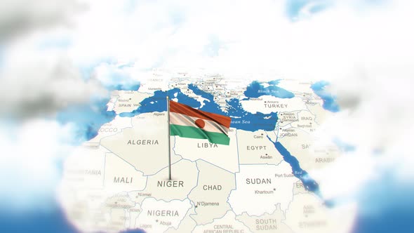 Niger Map And Flag With Clouds