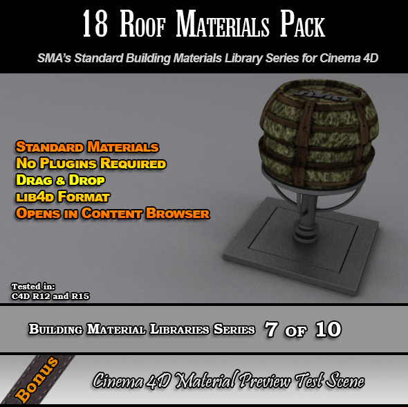 18 Standard Roof Materials Pack for Cinema 4D - 3DOcean Item for Sale