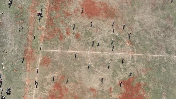 Aerial View of People Playing Soccer Outdoors