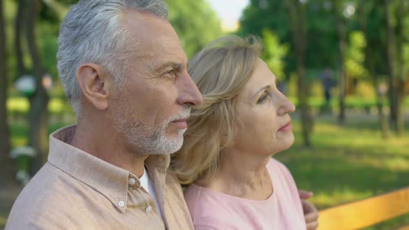 Old Couple Watching Sunset in Park Happy Marriage Romance Magic Hour alt