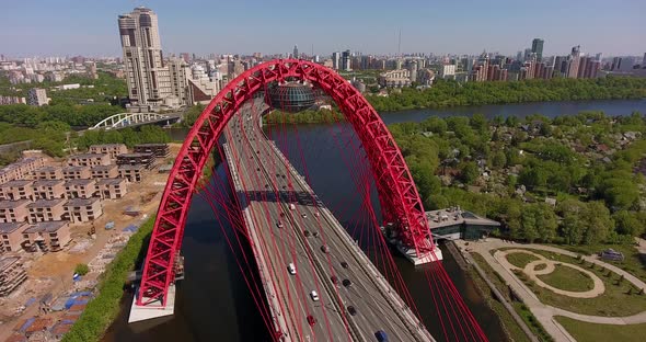 Zhivopisniy bridge, Moscow, Russia. Aerial alt