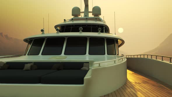 Tourist luxury yacht during vacation holidays at sea sailing. Sunset 4K