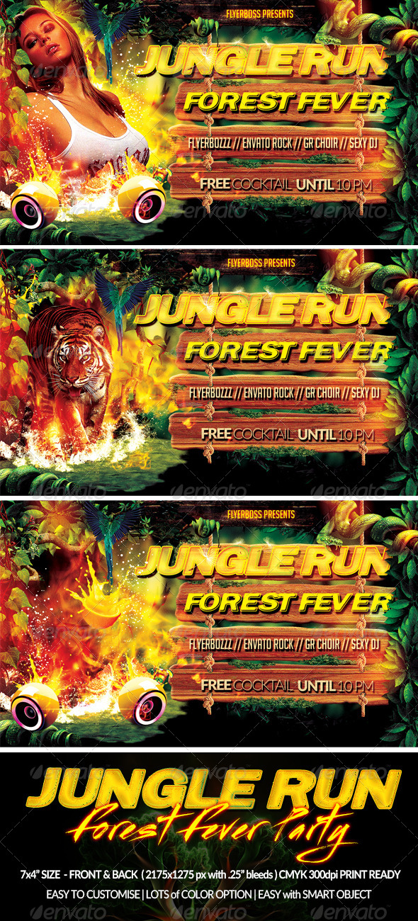 Jungle Run Flyer-Front & Back - Clubs & Parties Events