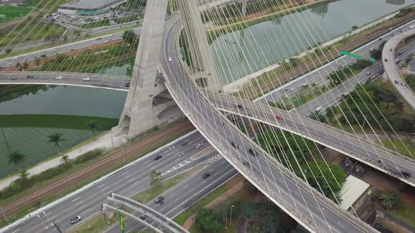 Aerial Cable stayed bridge Sao Paulo 4k
