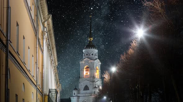 Night Stars Timelapse Milky Way White Stone Old Church Cathedral
