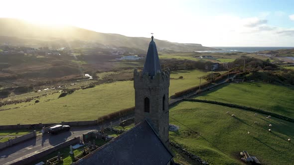 Aerial View of the Church of Ireland in Glencolumbkille  Republic of Ireland alt
