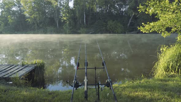 Carp Rods on Fishing Pond