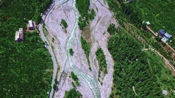 Tilt Up Aerial View of a Famous Himalayan Town in India , Manali , Himachal Pradesh alt