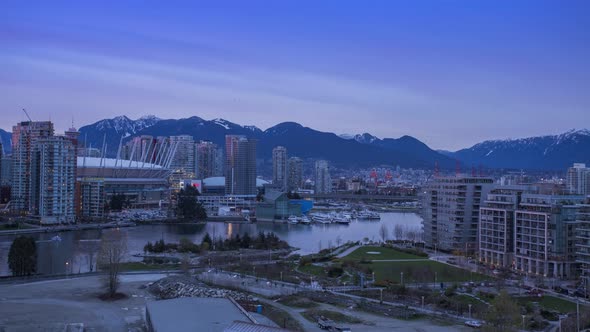 Vancouver, BC British Columbia, Canada Day to Night Timelapse, Downtown looking at Rogers Arena, Fal alt