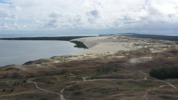 Aerial drone footage of Parnidzio dune in Nida, Lithuania