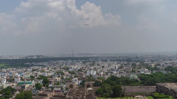 Hyderabad city view from Golconda fort, India 4K timelapse alt