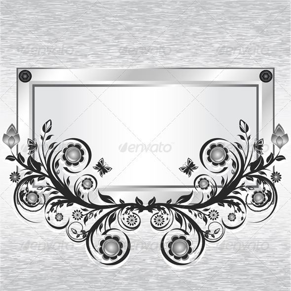 Grunge metal background with frame and ornament - Borders Decorative