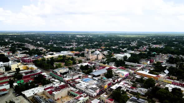 Aerial frontal view of Valladolid, Yucatan, mexico alt