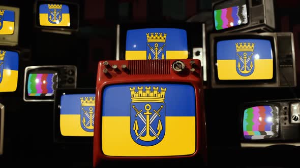 Flag of Solingen, City in Germany, and Retro TVs.