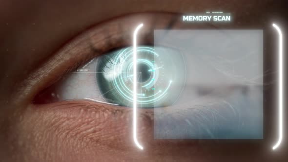 Closeup Technological Eye Memory Analysis Process with Biometrical Retina Scan alt