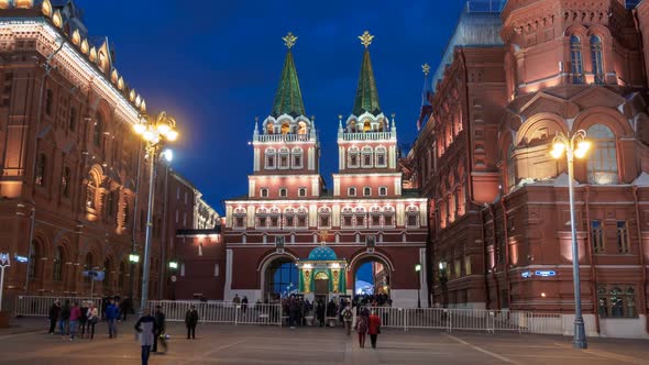 Iberian Gate and Chapel. Night view. Moscow.