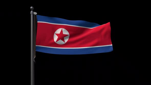North Korea Flag On Flagpole With Alpha Channel alt
