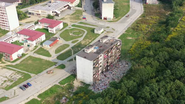 Aerial view of the Roma minority at Lunik 9 in Kosice, Slovakia - Full of rubbish alt