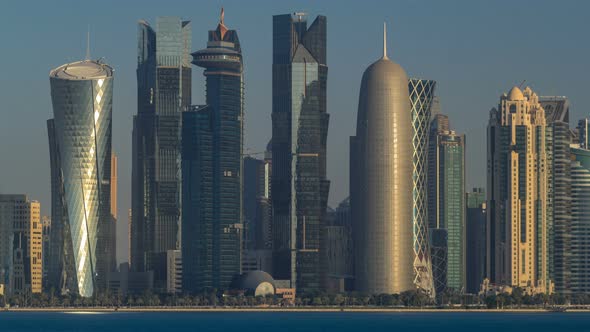 Skyline of Doha Timelapse in Qatar in the Very Early Morning alt