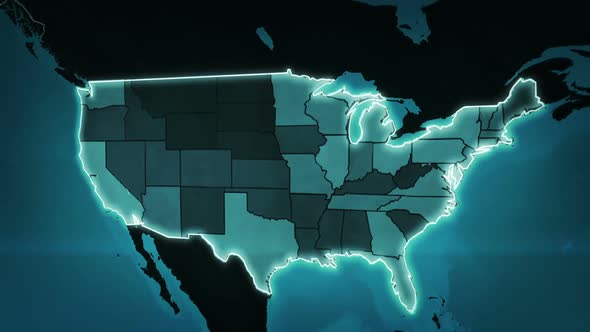 World map with US Airports, Interstate Routes and Railroads. Blue. Highly detailed US map.