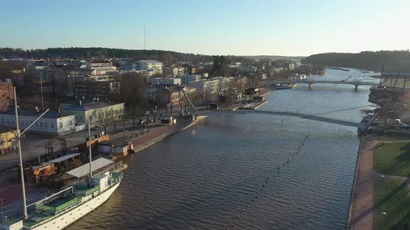 Beautiful Aerial Shot of the River and the City Around It in Porvoo Finland