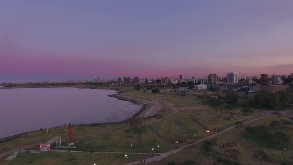 Bank of Rio de la Plata with city skyline in distance alt