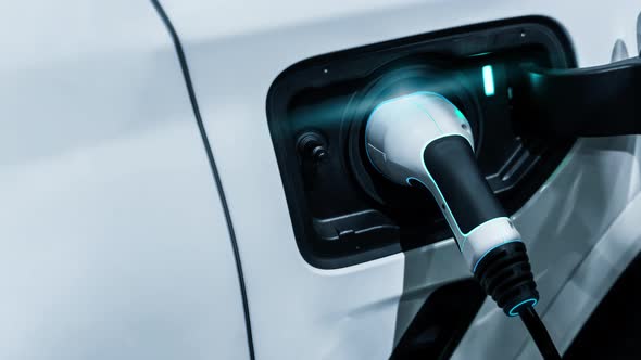 EV Charging Station for Electric Car in Concept of Green Energy and Eco Power alt