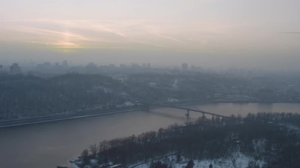 Bridge Across River and the Arch of Friendship of Peoples in Kyiv