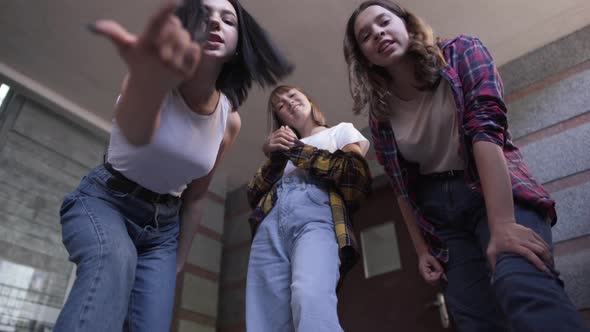 Victim POV of Three Teenage Bullies Threatening Talking Gesturing alt