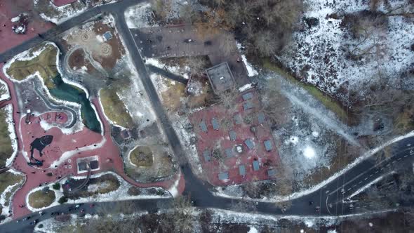 Aerial table tennis outdoor playground in winter