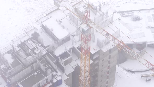 Snowy Construction Under Snowfall In Winter