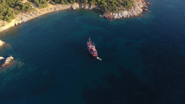 Aerial View of a Tourist Cruise Ship Sailing Near the Greek Island Thassos alt