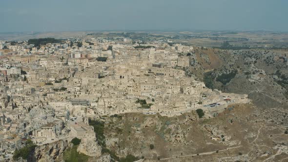 Aerial View of  Sassi of Matera in Basilicata, Italy 4K