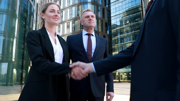 Beautiful Smiling Confident Young Caucasian Woman Succesful Bloger with Producer Pretty Face Meeting