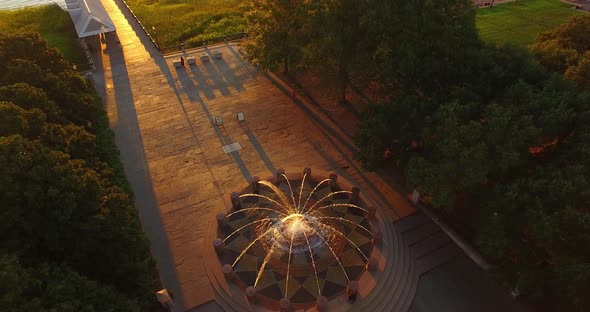 Aerial View of Waterfront Park Fountain in Charleston SC at Sunrise alt