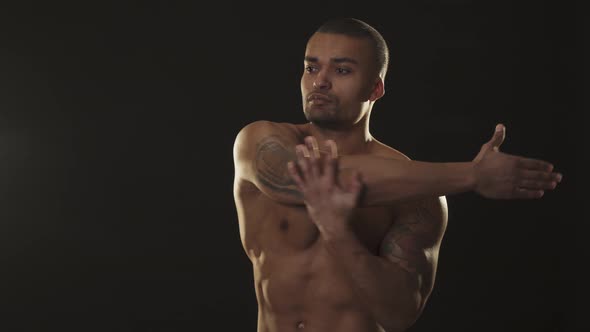 Atheltic Shirtless Handsome African Man Warming Up alt