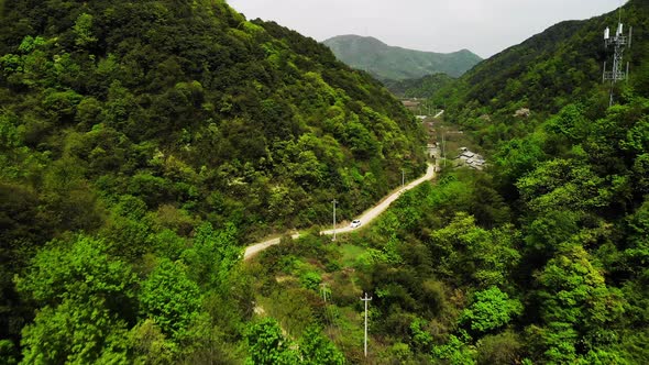 Aerial View High Mountains Covered with Green Deep Tropical Woods