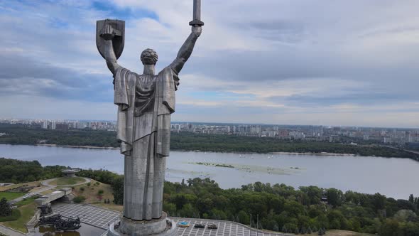 Motherland Monument in Kyiv, Ukraine By Day. Aerial View alt