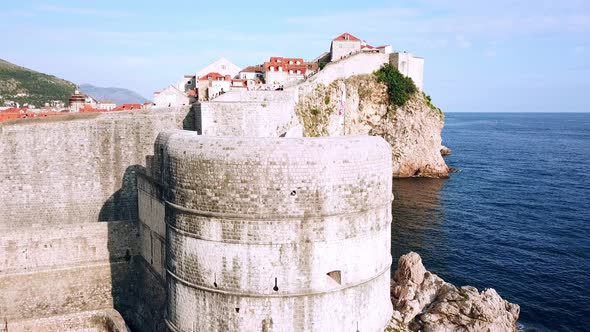 Aerial View of Dubrovnik City Walls from the Fort Bokar side. Croatia. 4K