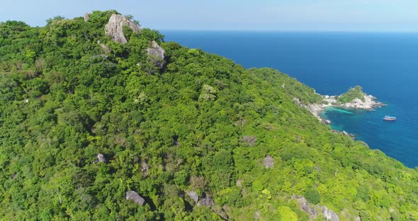 Thailand's Mountain Peaks Aerial Green Leafy Rainforest on Hills