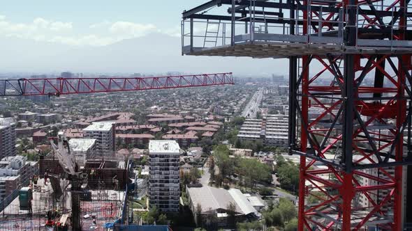 Drone Footage of Tower Cranes at Construction Site in Santiago, Chile.