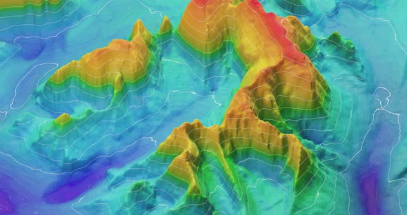 3D Topographic height map, 360 rotation of geology survey.
