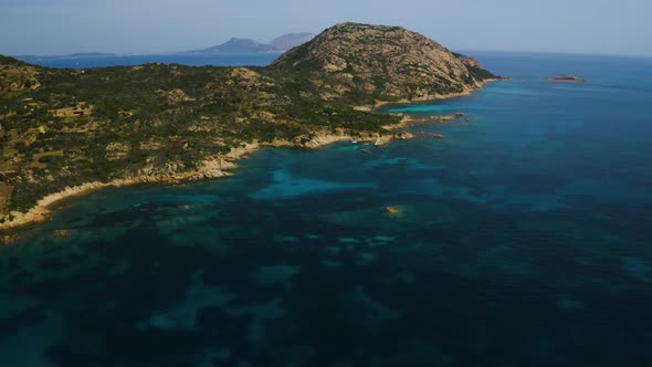 Aerial, Beautiful View On Sardinian Coastline, Sea With Turquoise Water In Italy